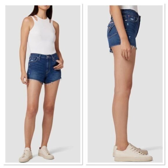 HUDSON JEANS Croxley High Rise Cut off Flap Pocket Denim Shorts Blue Sz 30 NWT - Picture 3 of 17